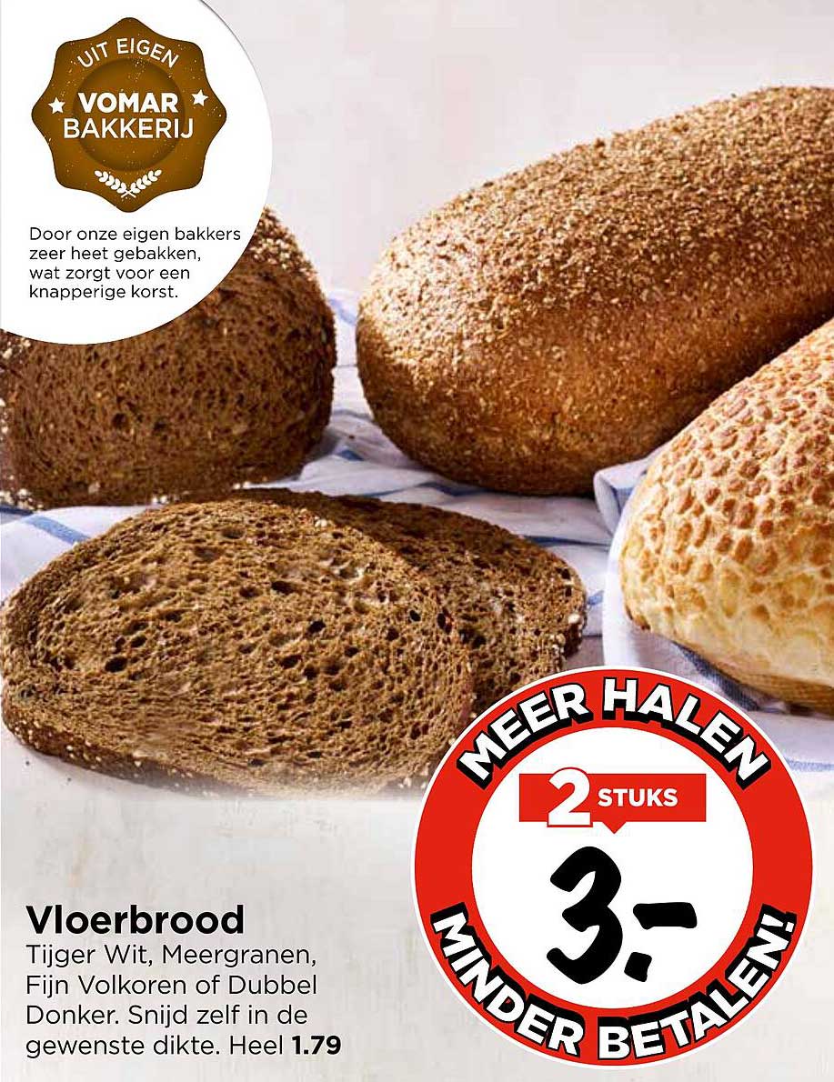 Vloerbrood Tijger Wit, Meergranen, Fijn Volkoren of Dubbel Donker