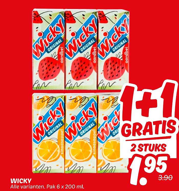 WICKY - Alle varianten. Pak 6 x 200 ml.