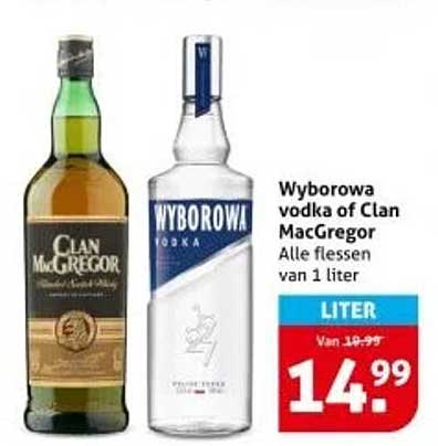 Wyborowa vodka of Clan MacGregor Alle flessen van 1 liter