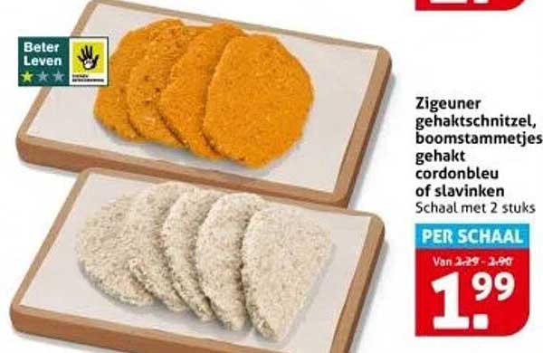 Zigeuner gehakt schnitzel, boomstammetjes gehakt cordonbleu of slavinken Schaal met 2 stuks