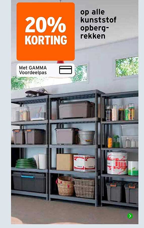 20% korting op alle kunststof opbergrekken