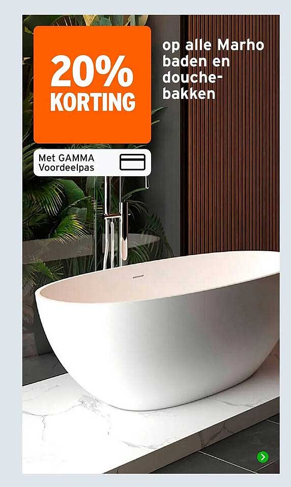 20% korting op alle Marho baden en douchebakken