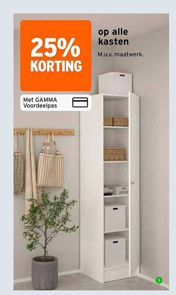 25% KORTING op alle kasten M.u.v. maatwerk. Met GAMMA Voordeelpas