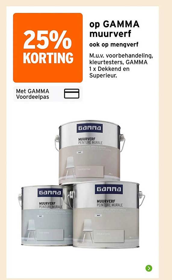 25% korting op GAMMA muurverf ook op mengverf