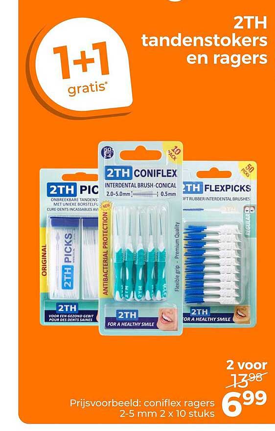2TH tandenstokers en ragers 1+1 gratis