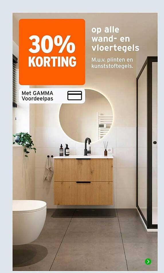 30% korting op alle wand- en vloertegels