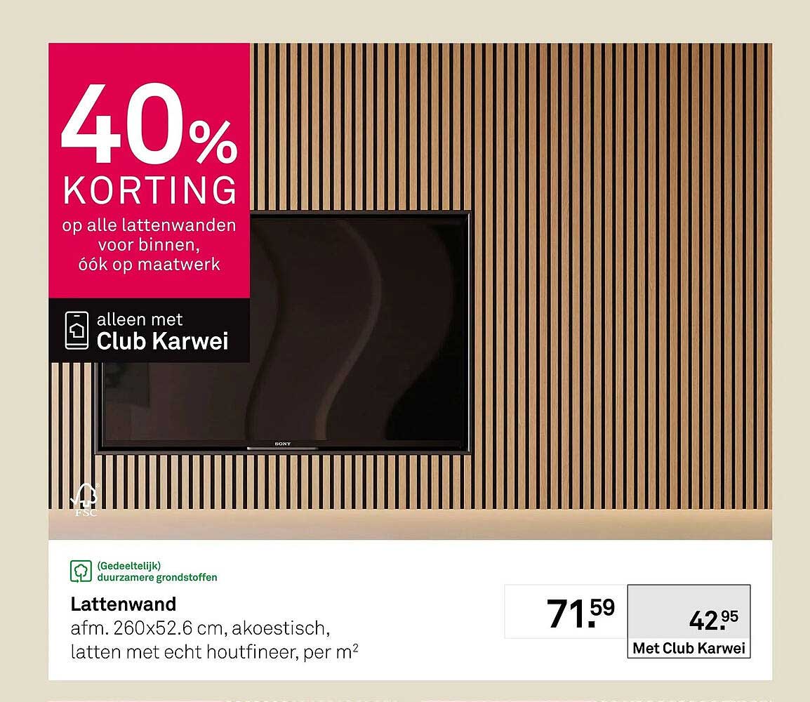 40% KORTING op alle lattenwanden voor binnen, óók op maatwerk