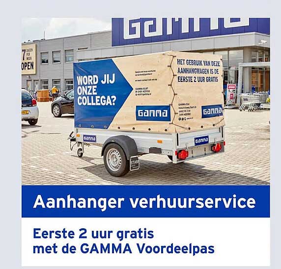Aanhanger verhuurservice Eerste 2 uur gratis met de GAMMA Voordeelpas