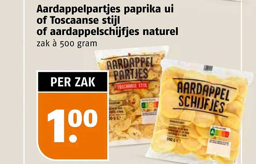 Aardappelpartjes paprika ui of Toscaanse stijl of aardappelschijfjes naturel zak à 500 gram