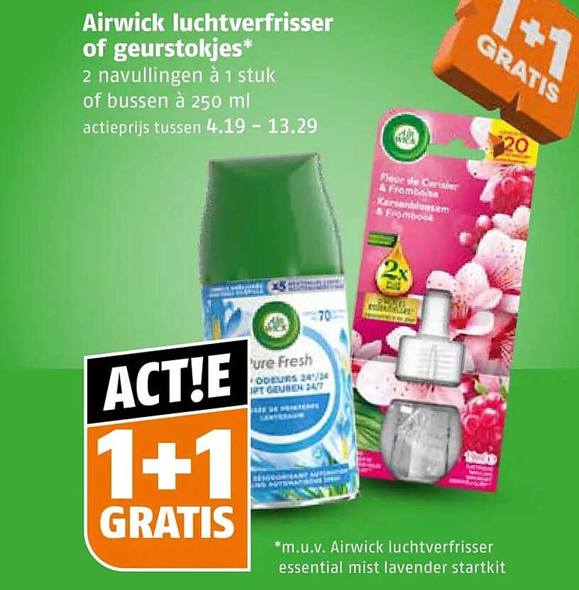 Airwick luchtverfrisser of geurstokjes* 1+1 gratis