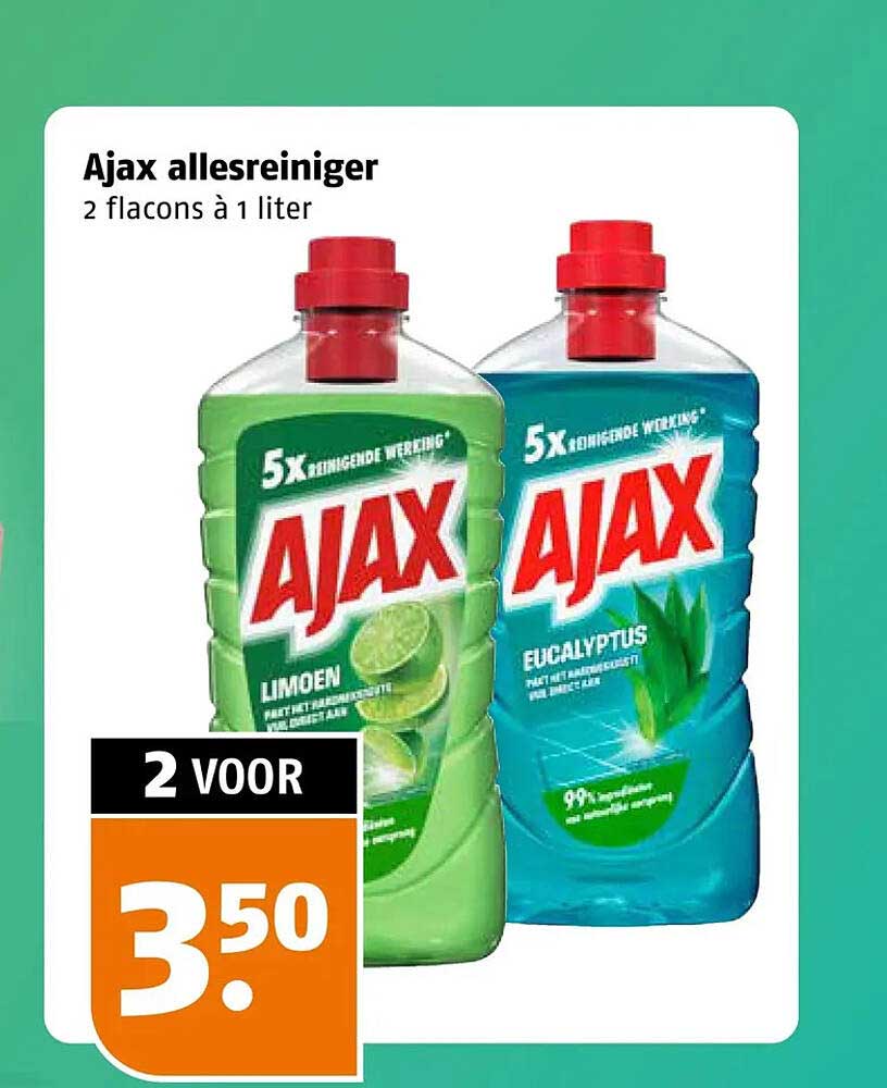 Ajax allesreiniger 2 flacons à 1 liter 2 voor 3.50