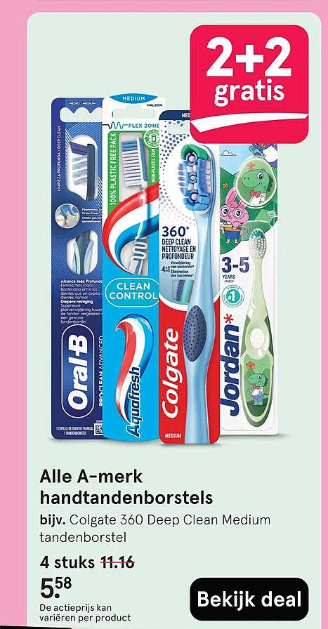 Alle A-merk handtandenborstels 2+2 gratis