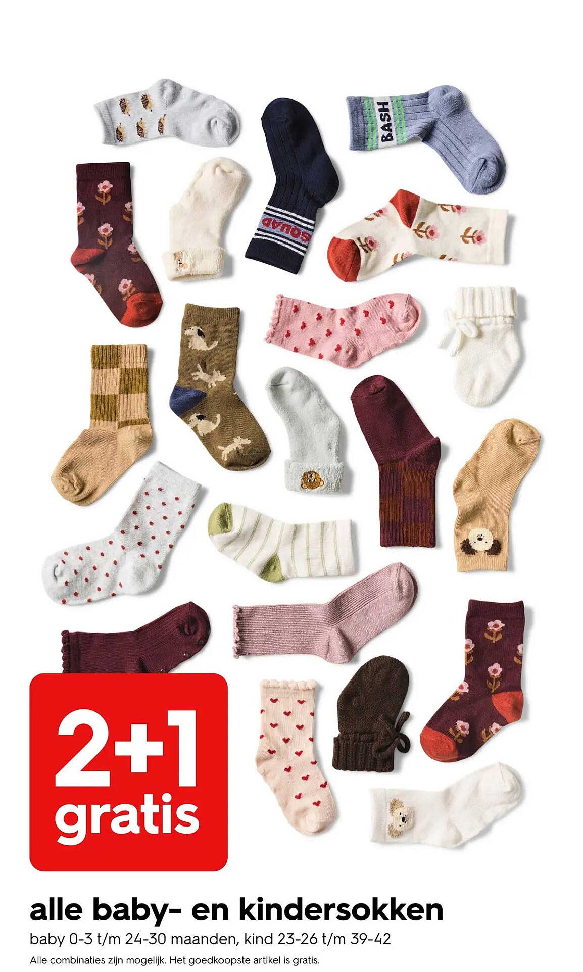 alle baby- en kindersokken 2+1 gratis