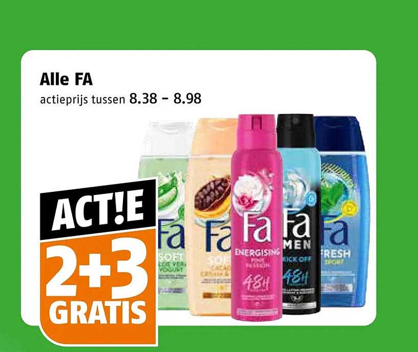 Alle FA actieprijs tussen 8.38 – 8.98 ACT!E 2+3 GRATIS