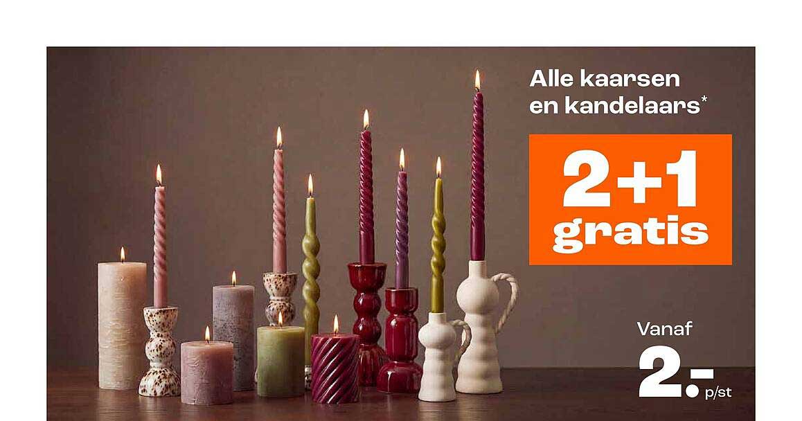 Alle kaarsen en kandelaars* 2+1 gratis