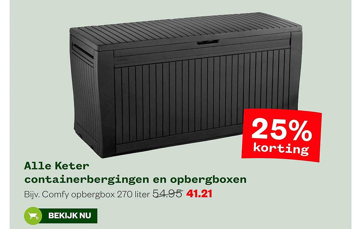 Alle Keter containerbergingen en opbergboxen 25% korting