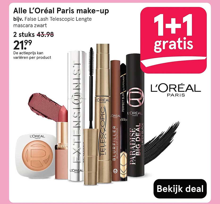 Alle L’Oréal Paris make-up 1+1 gratis
