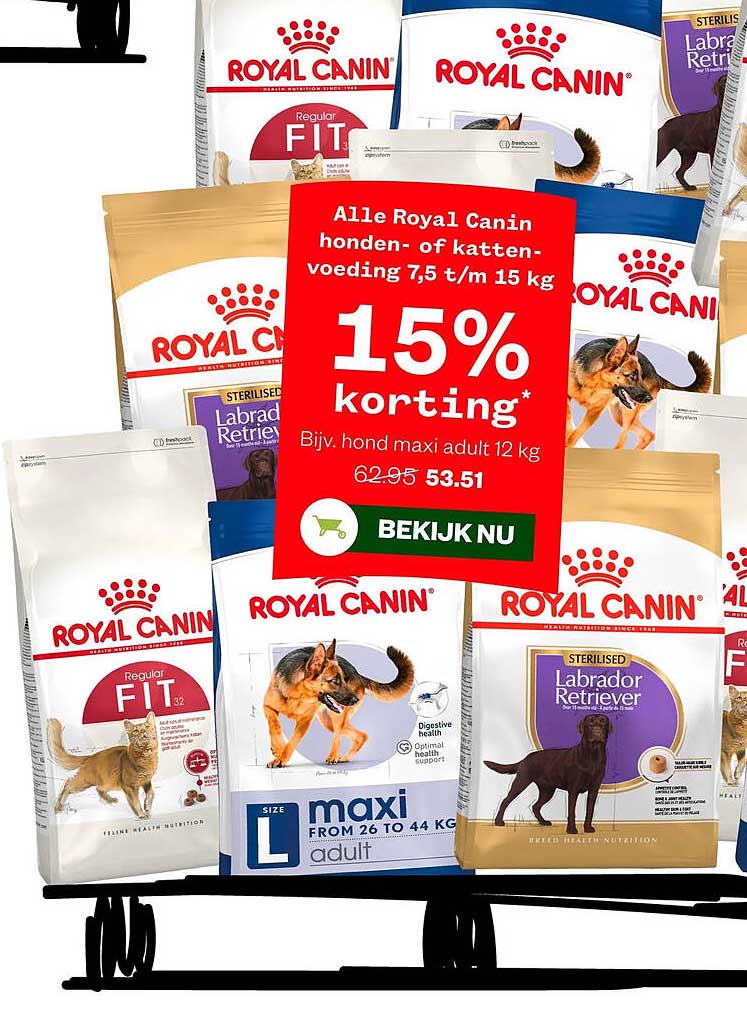 Alle Royal Canin honden- of kattenvoeding 7,5 t/m 15 kg 15% korting