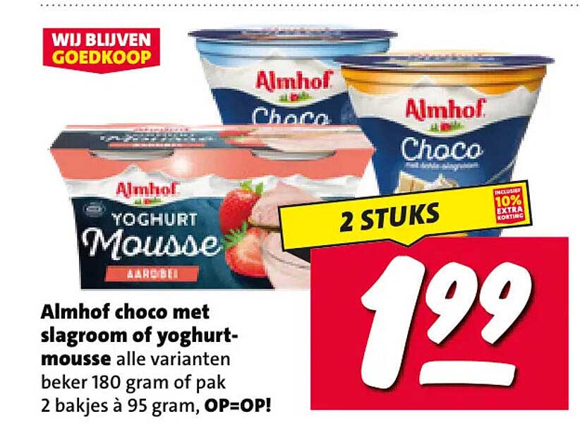 Almhof choco met slagroom of yoghurt-mousse alle varianten beker 180 gram of pak 2 bakjes à 95 gram, OP=OP! 2 STUKS