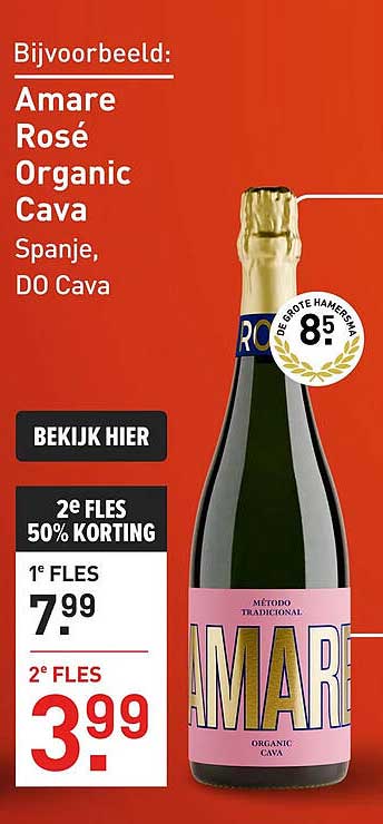 Amare Rosé Organic Cava Spanje, DO Cava 2e fles 50% korting