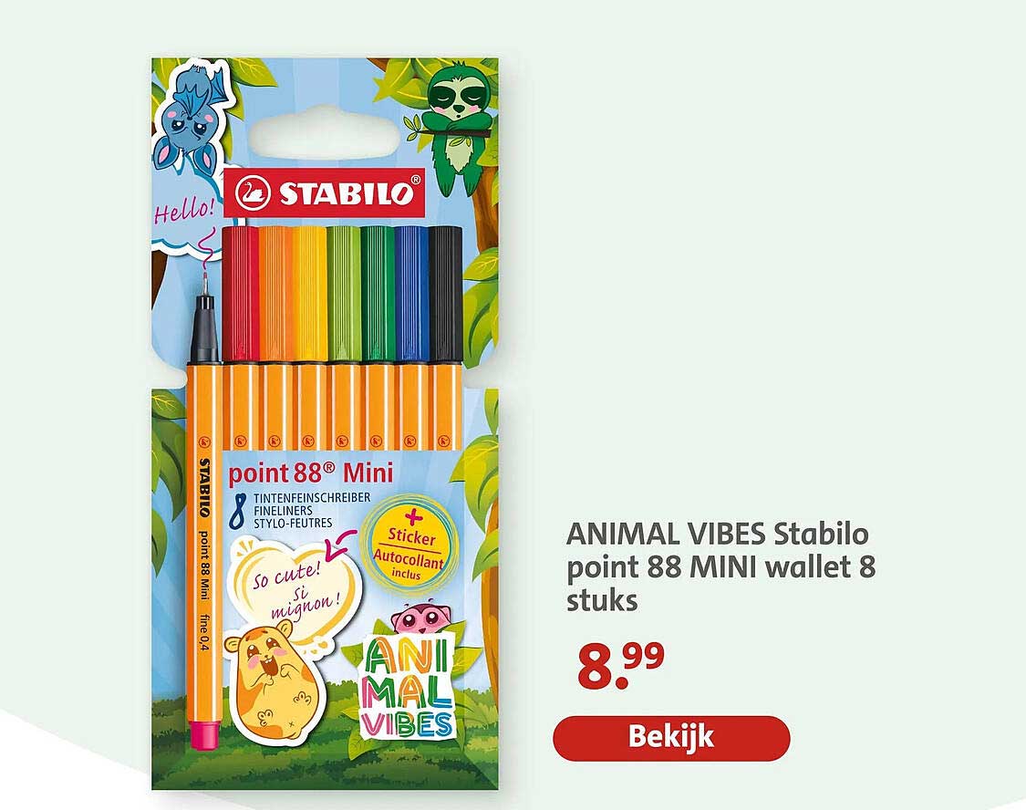 ANIMAL VIBES Stabilo point 88 MINI wallet 8 stuks