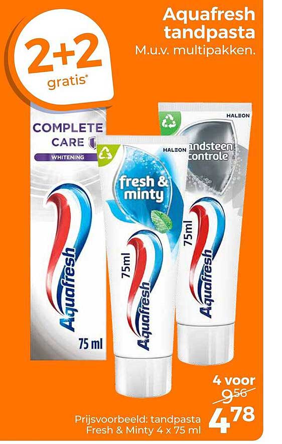 Aquafresh tandpasta M.u.v. multipakken. 2+2 gratis