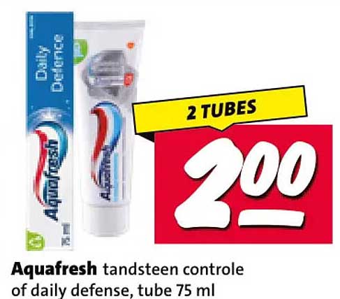 Aquafresh tandsteen controle of daily defense, tube 75 ml 2 TUBES