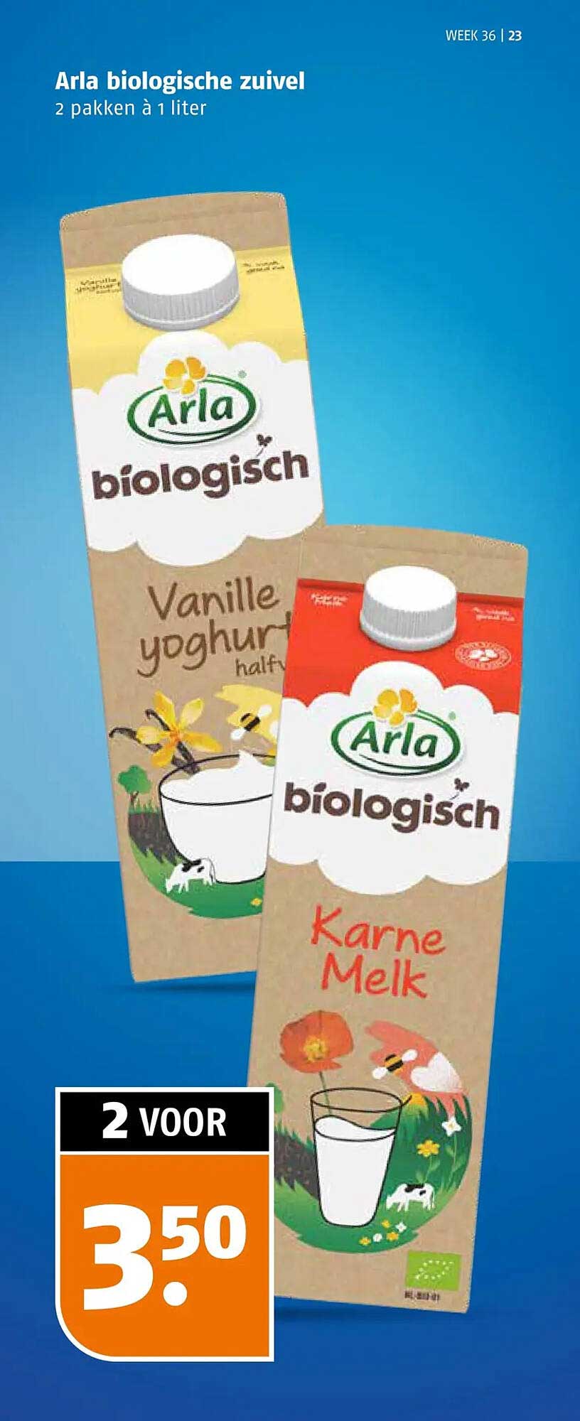 Arla biologische zuivel 2 pakken à 1 liter 2 voor