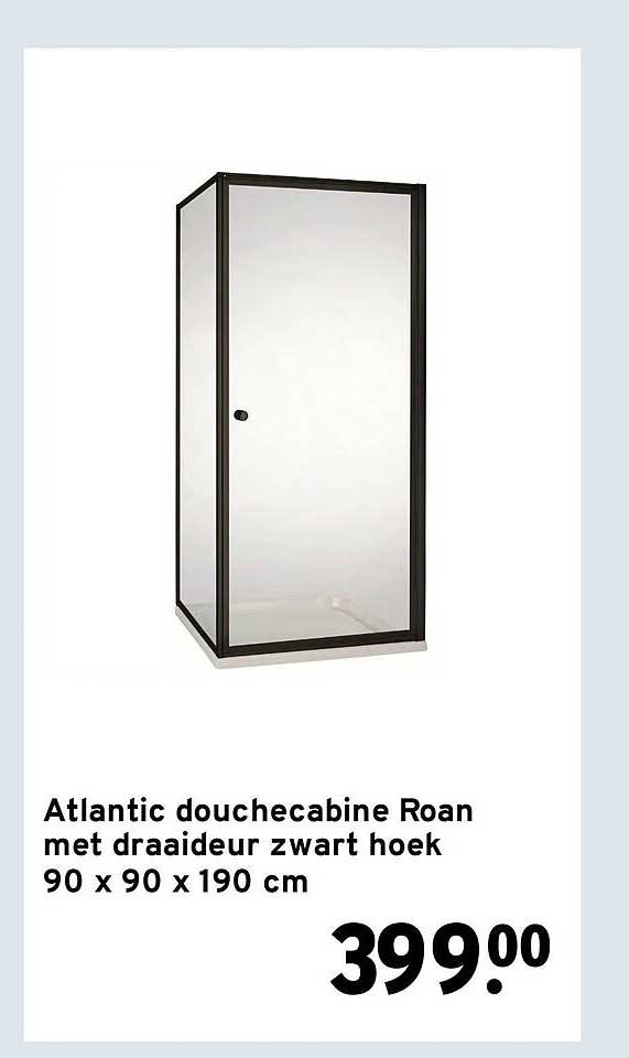 Atlantic douchecabine Roan met draaideur zwart hoek 90 x 90 x 190 cm