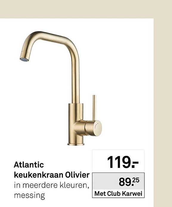Atlantic keukenkraan Olivier in meerdere kleuren, messing