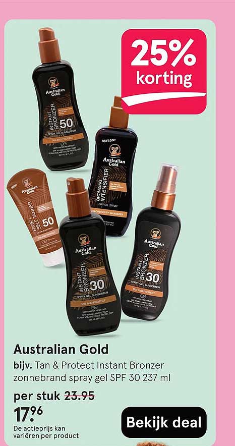 Australian Gold biv. Tan & Protect Instant Bronzer zonnebrand spray gel SPF 30 237 ml 25% korting
