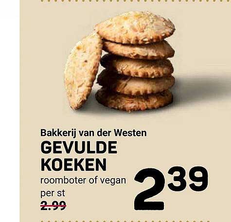 Bakkerij van der Westen GEVULDE KOEKEN roomboter of vegan per st