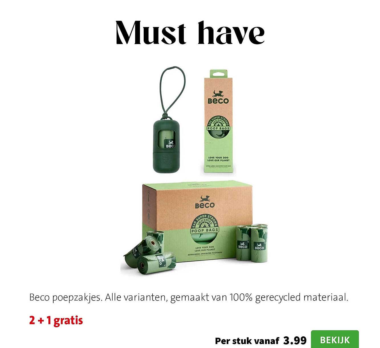 Beco poepzakjes. Alle varianten, gemaakt van 100% gerecycled materiaal. 2 + 1 gratis