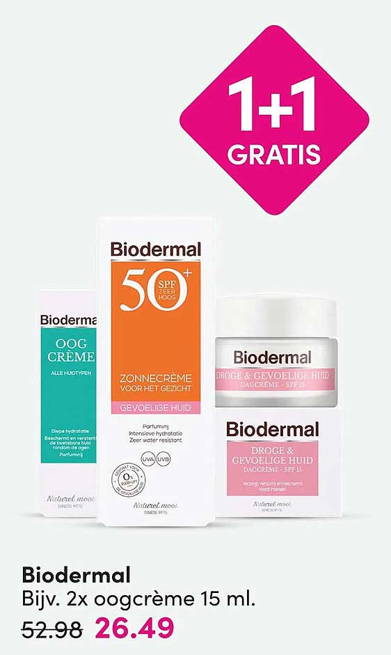 Biodermal Bijv. 2x oogcrème 15 ml. 1+1 GRATIS