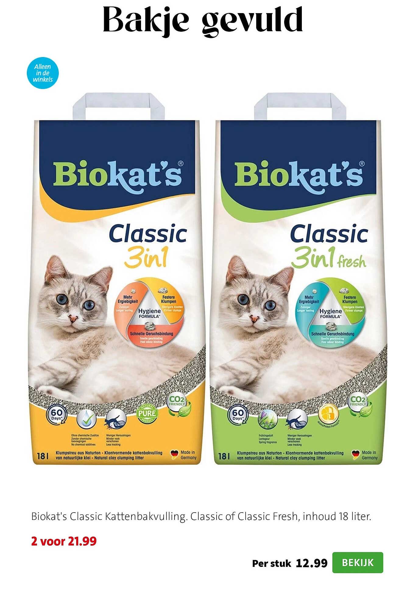 Biokat's Classic kattenbakvulling, Classic of Classic Fresh, inhoud 18 liter