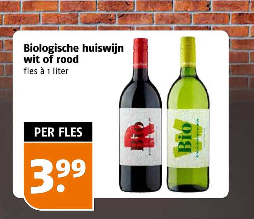 Biologische huiswijn wit of rood fles à 1 liter