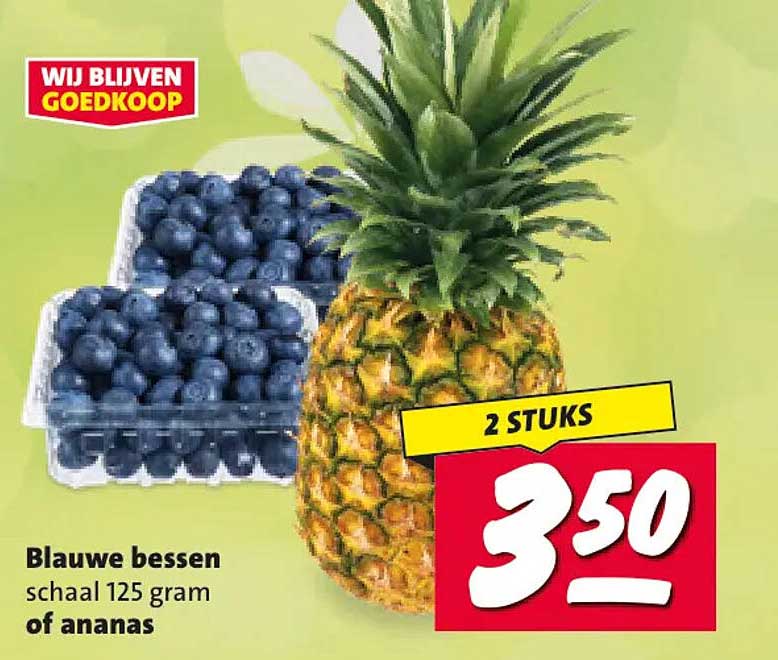 Blauwe bessen schaal 125 gram of ananas 2 STUKS