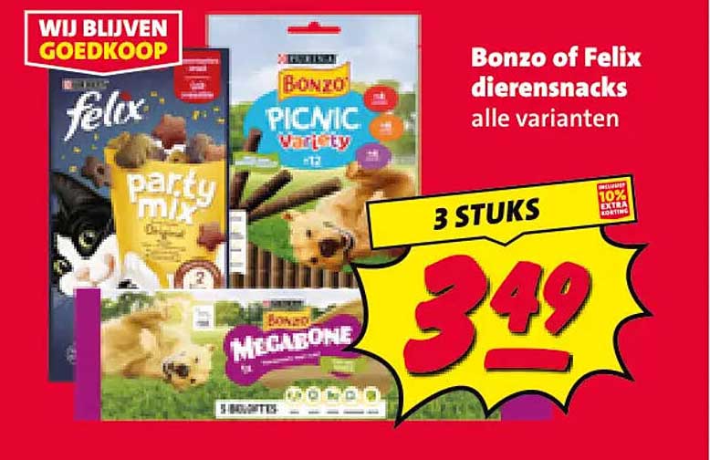 Bonzo of Felix dierensnacks alle varianten 3 STUKS