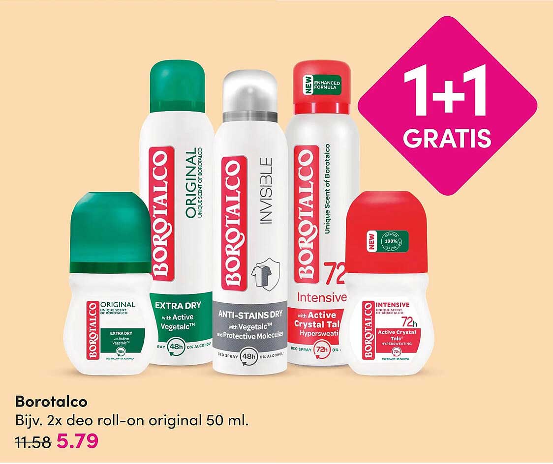 Borotalco Bijv. 2x deo roll-on original 50 ml. 1+1 GRATIS