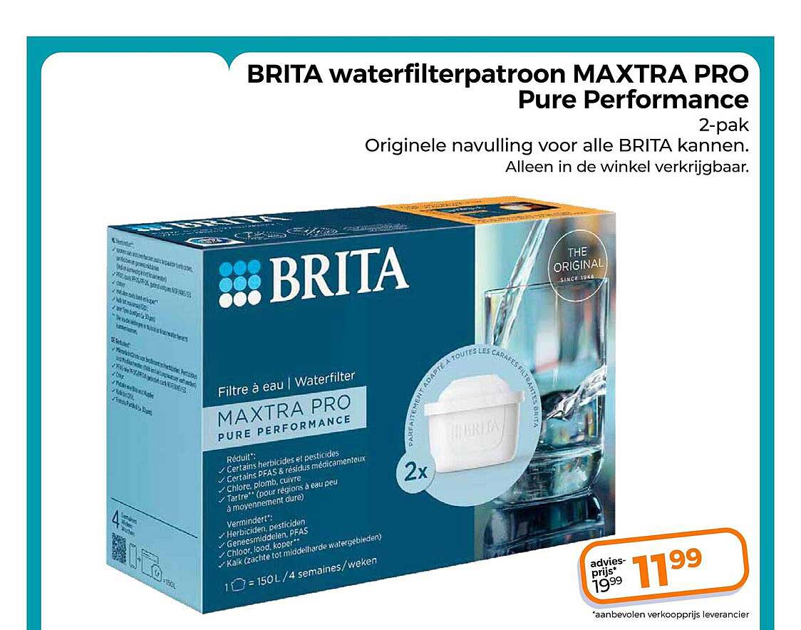 BRITA waterfilterpatroon MAXTRA PRO Pure Performance 2-pak