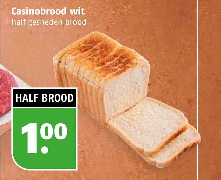 Casinobrood wit half gesneden brood