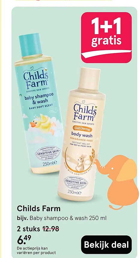 Childs Farm bijv. Baby shampoo & wash 250 ml 1+1 gratis
