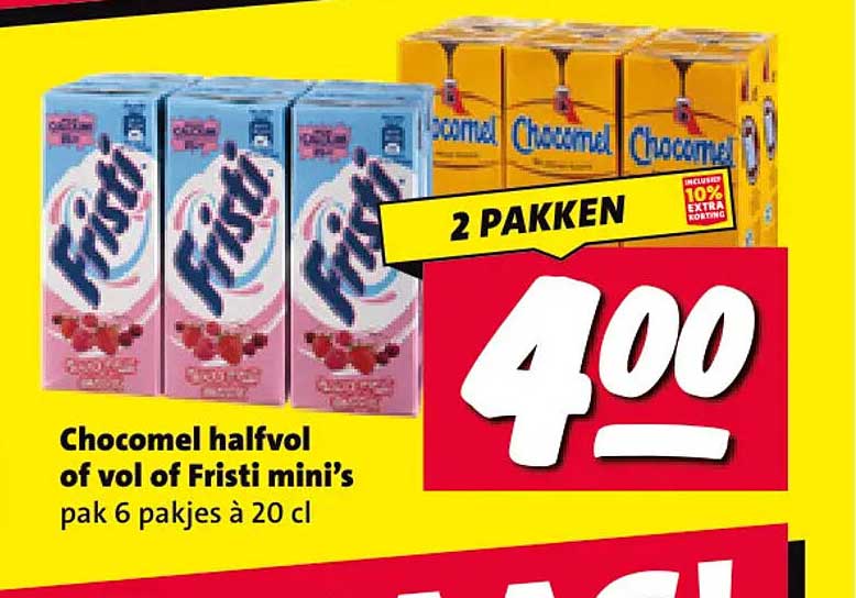 Chocomel halfvol of vol of Fristi mini’s pak 6 pakjes à 20 cl 2 PAKKEN