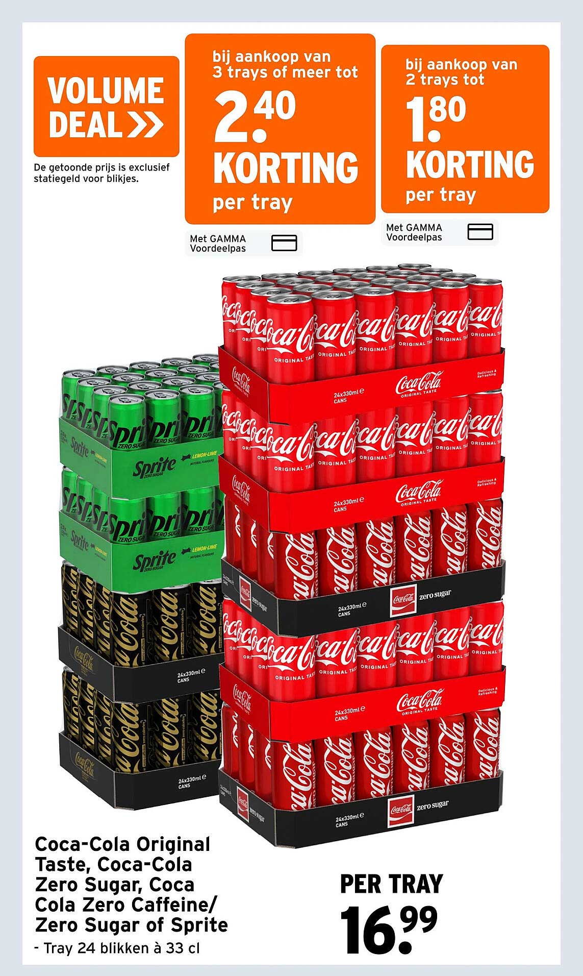 Coca-Cola Original Taste, Coca-Cola Zero Sugar, Coca Cola Zero Caffeine/ Zero Sugar of Sprite - Tray 24 blikken à 33 cl