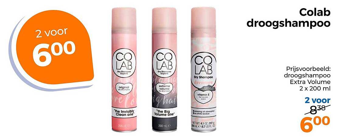Colab droogshampoo 2 voor 6,00