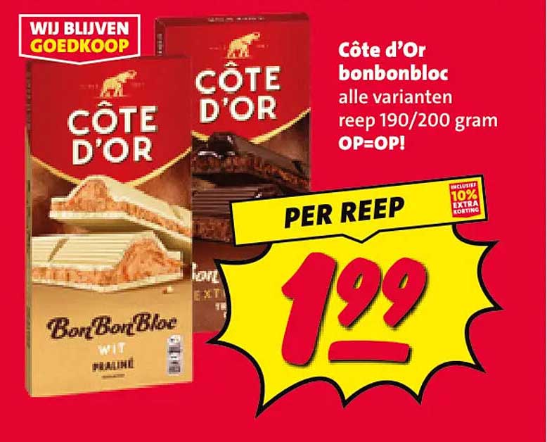 Côte d'or bonbonbloc alle varianten reep 190/200 gram OP=OP!