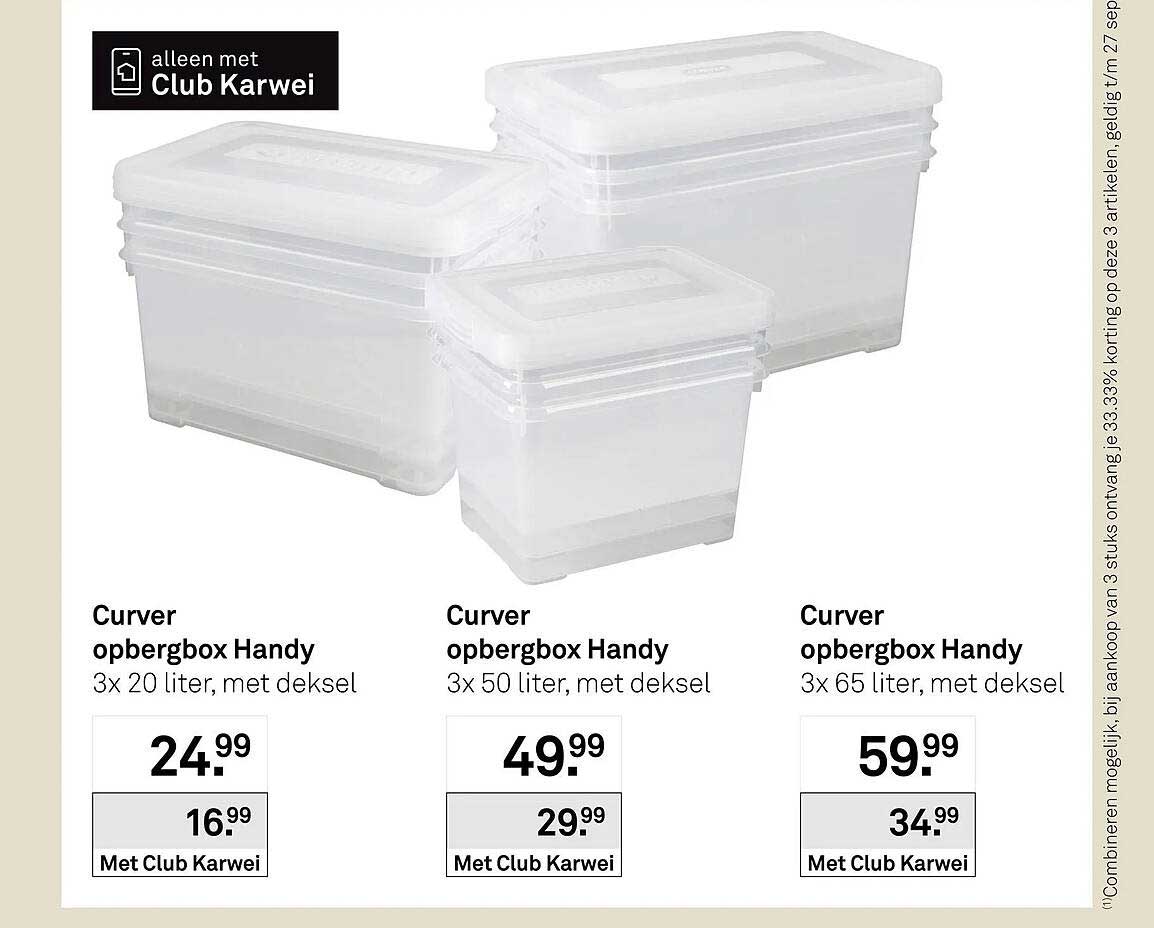 Curver opbergbox Handy 3x 20 liter, met deksel