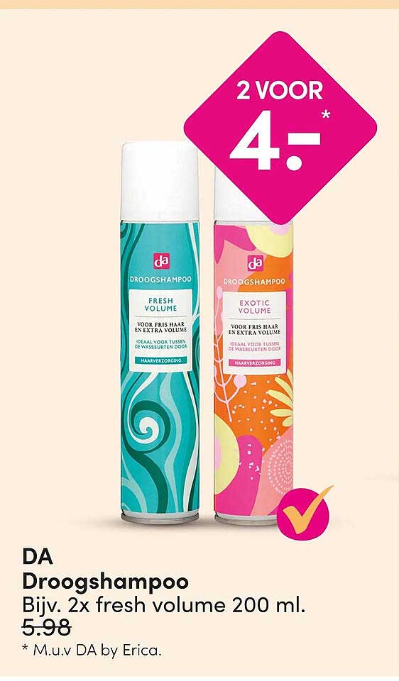DA Droogshampoo Bijv. 2x fresh volume 200 ml. 2 voor 4.-