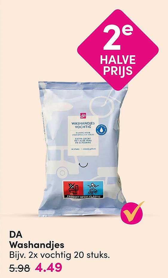 DA Washandjes Bijv. 2x vochtig 20 stuks. 2e halve prijs