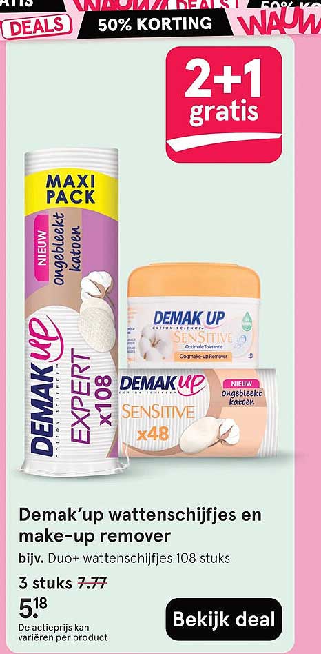 Demak’up wattenschijfjes en make-up remover 2+1 gratis